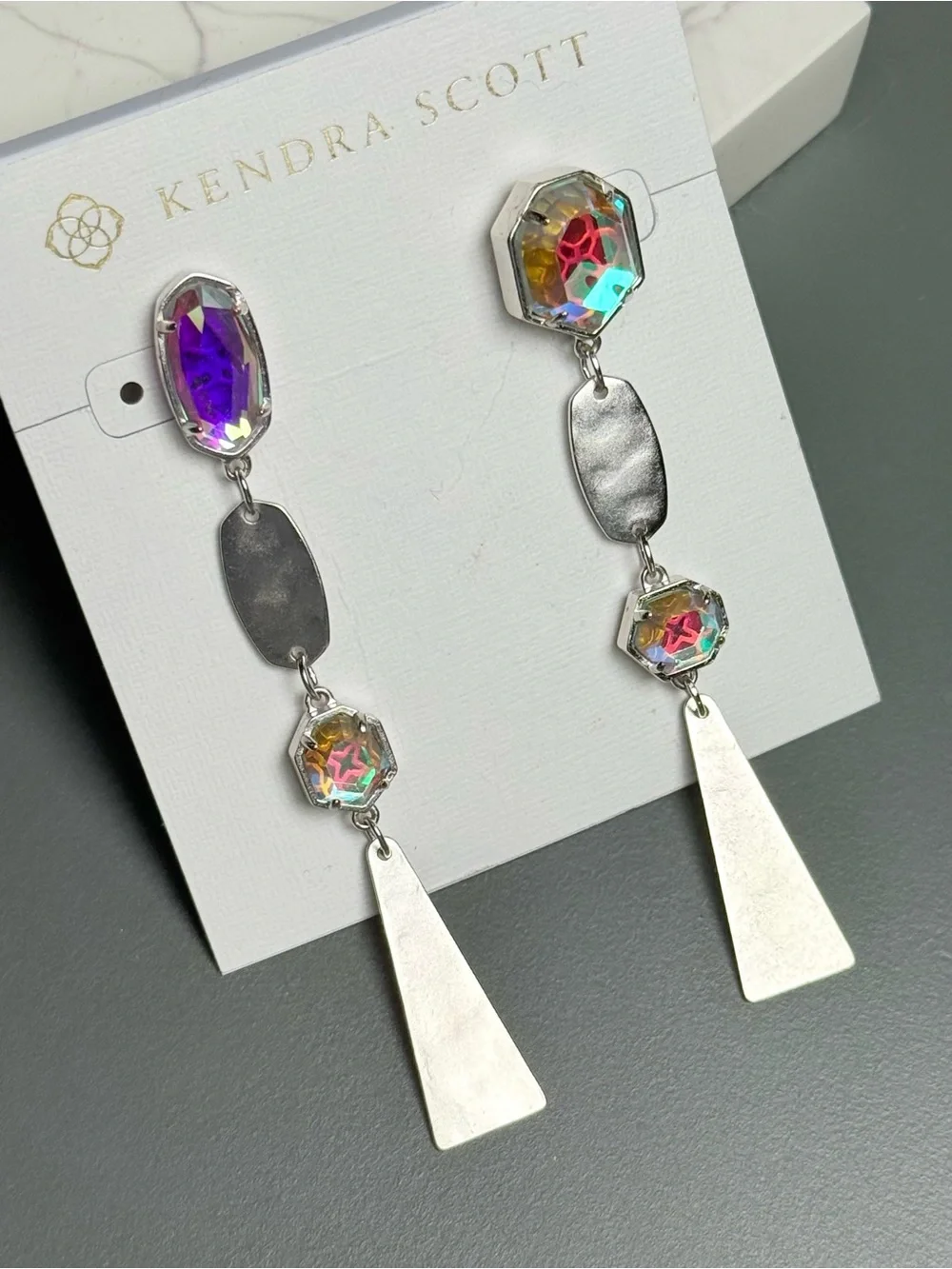 Kendra Scott Silver Linear Earrings in Dichroic - Picture 3 of 5